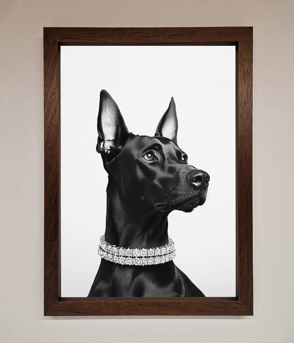 Black Doberman Diamond Neckless Framed Poster