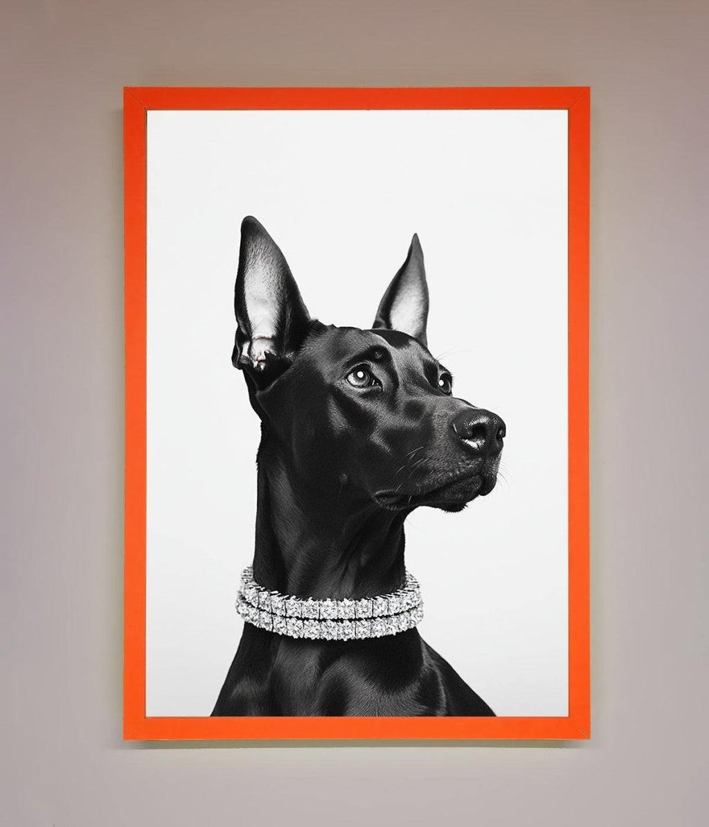Black Doberman Diamond Neckless Framed Poster