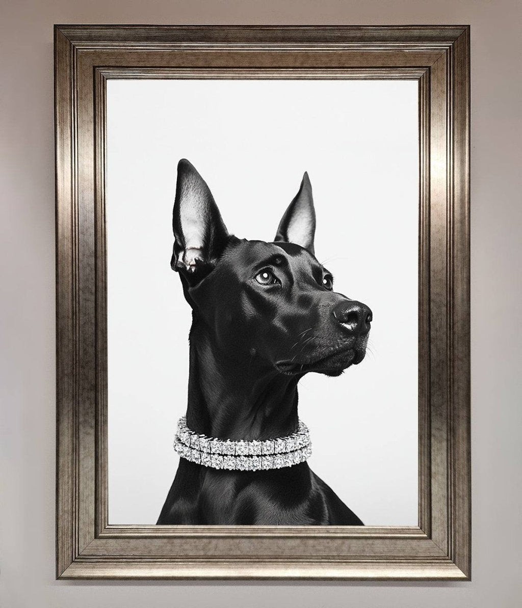 Black Doberman Diamond Neckless Framed Poster