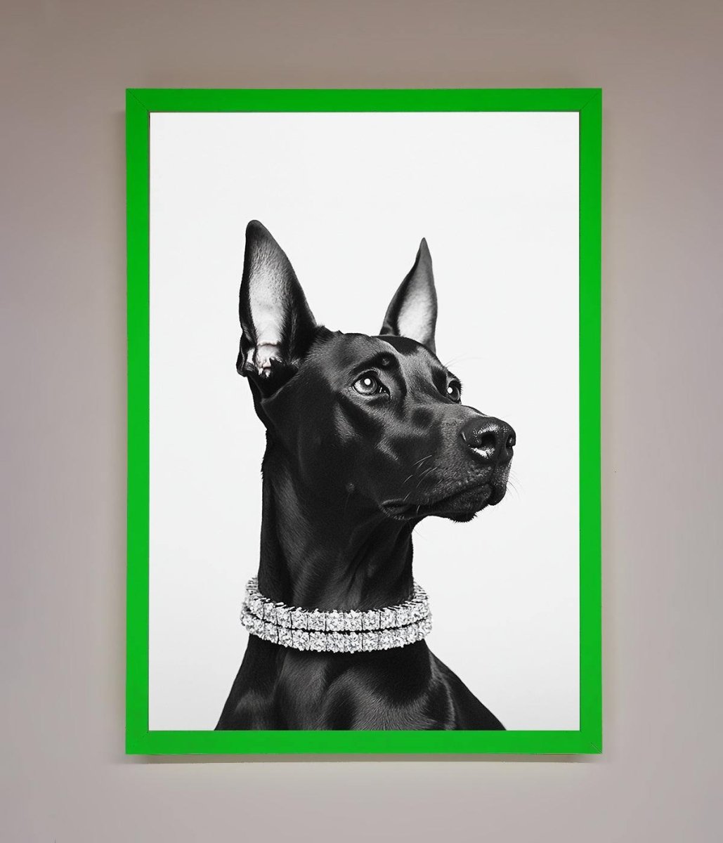 Black Doberman Diamond Neckless Framed Poster