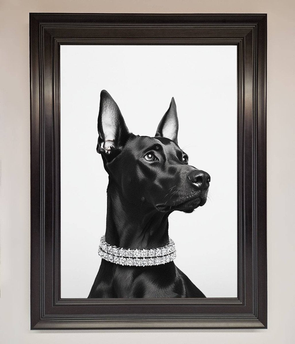 Black Doberman Diamond Neckless Framed Poster