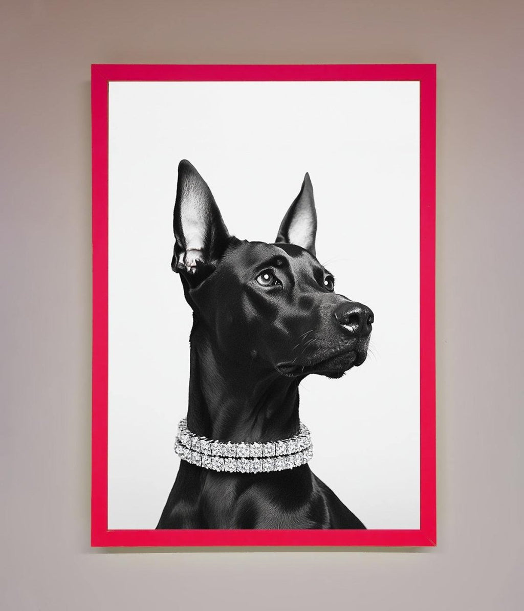 Black Doberman Diamond Neckless Framed Poster