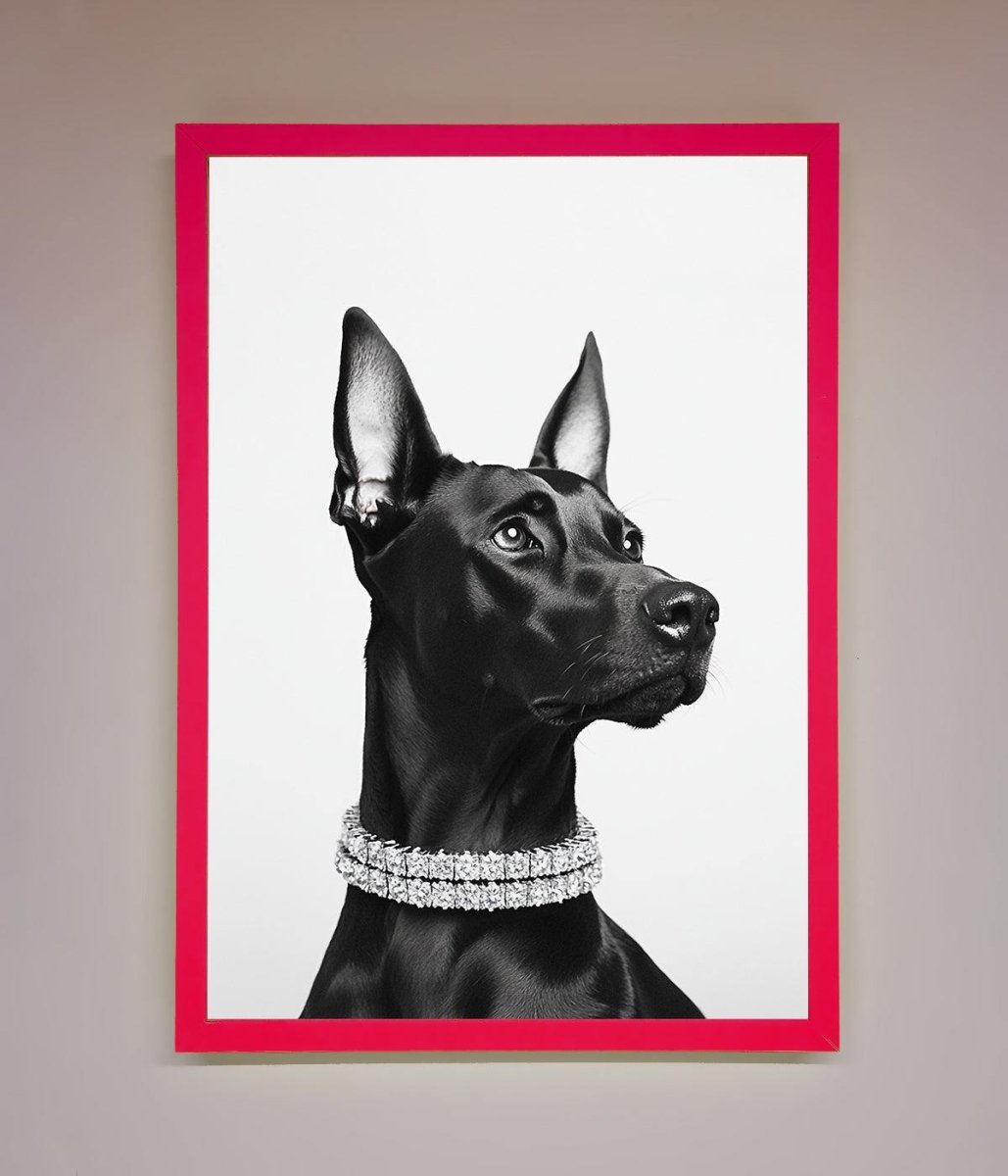 Black Doberman Diamond Neckless Framed Poster