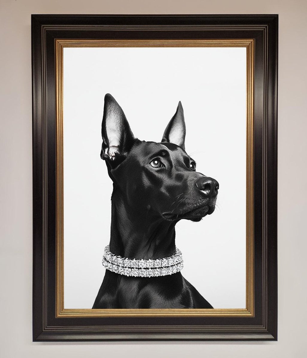 Black Doberman Diamond Neckless Framed Poster