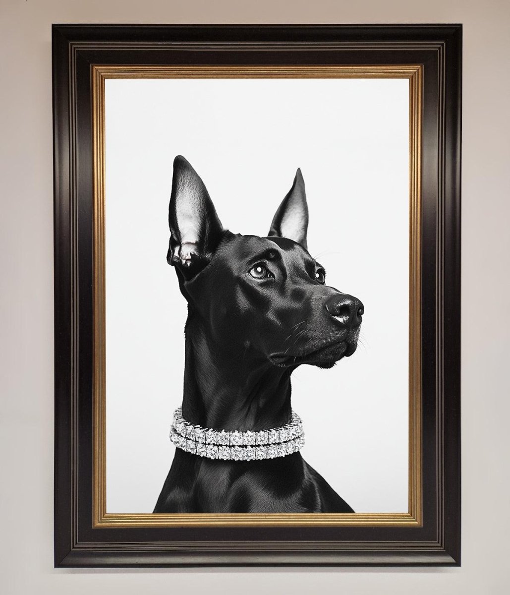 Black Doberman Diamond Neckless Framed Poster