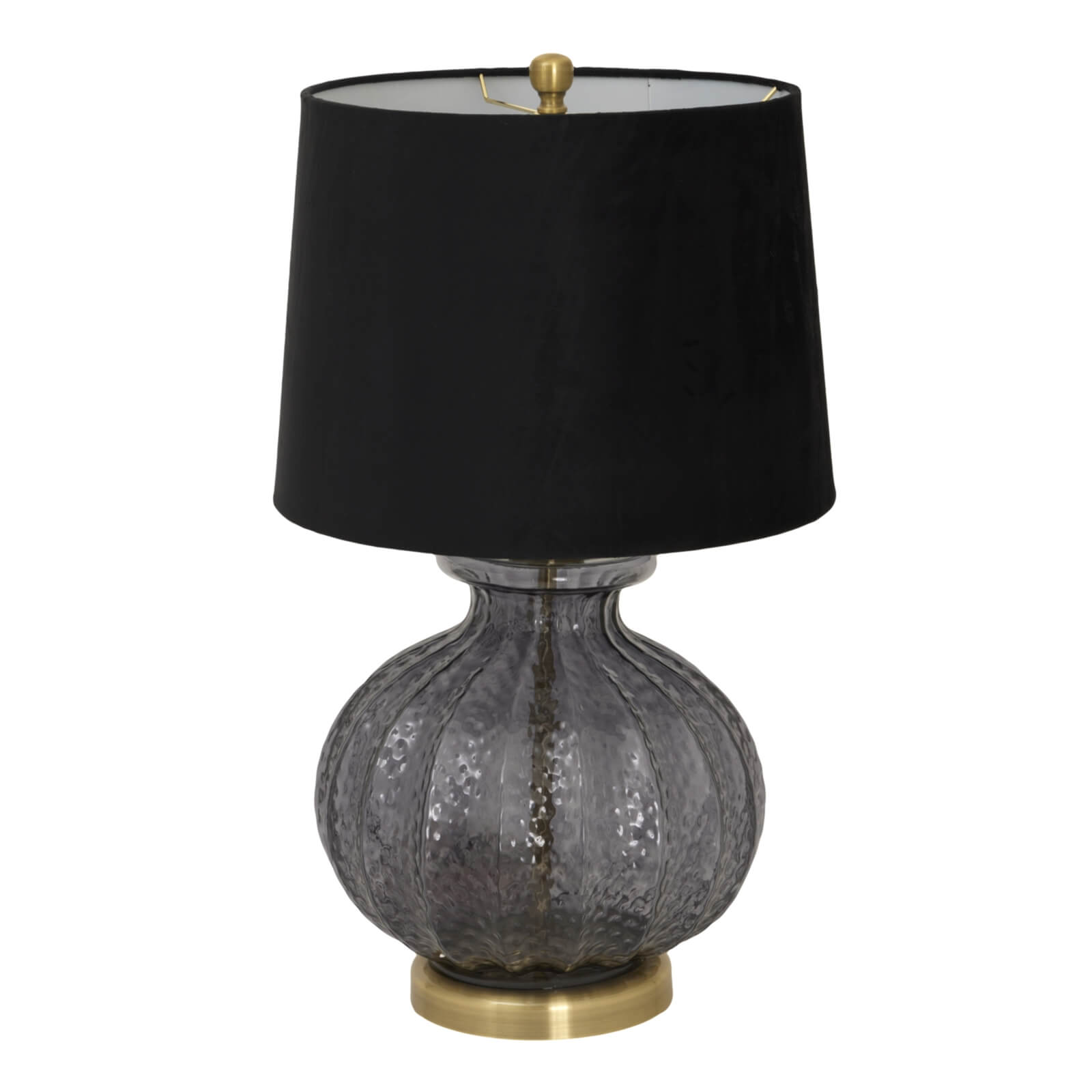 Black Fluted Glass Table Lamp With Black Velvet Shade