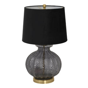 Black Fluted Glass Table Lamp with Velvet Shade