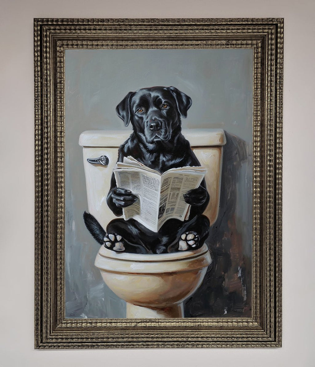 Black Lab On The Toilet Framed Poster