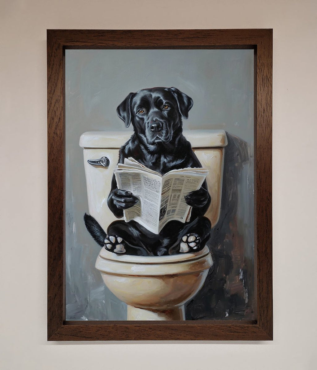 Black Lab On The Toilet Framed Poster