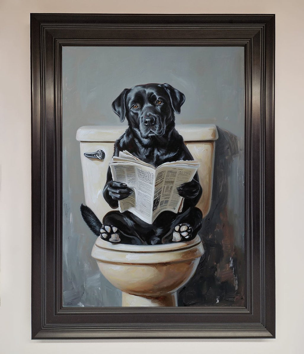 Black Lab On The Toilet Framed Poster