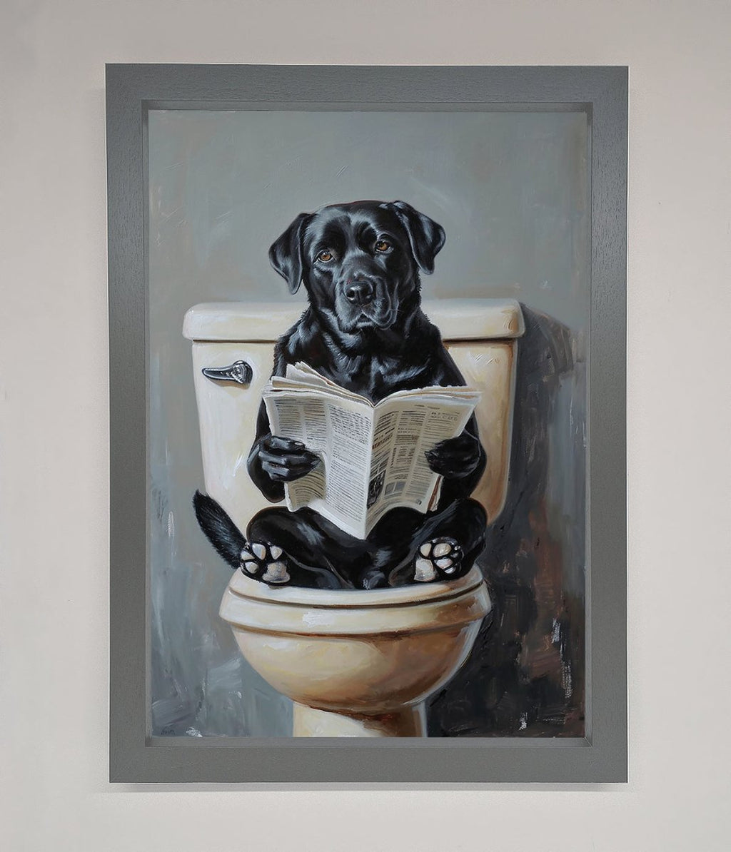 Black Lab On The Toilet Framed Poster