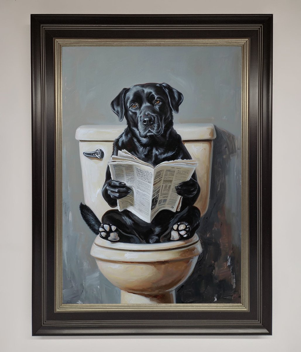 Black Lab On The Toilet Framed Poster