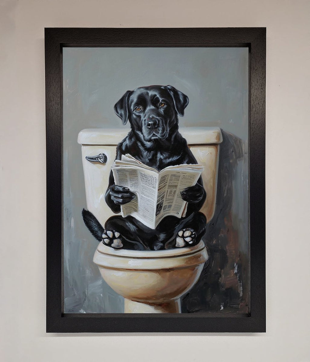 Black Lab On The Toilet Framed Poster