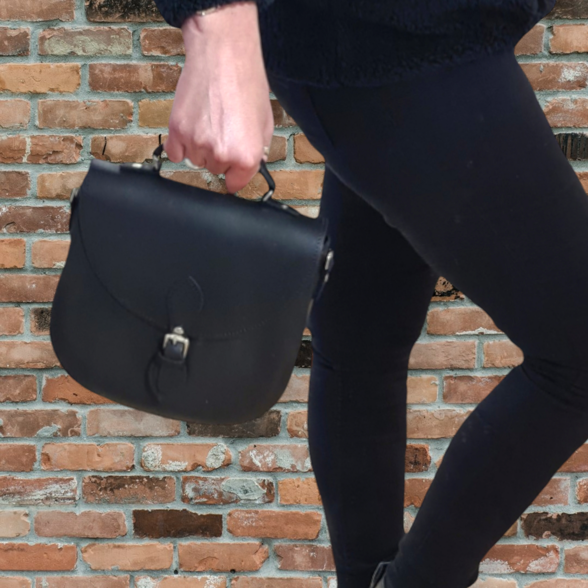 Handmade Black Leather Saddle Bag