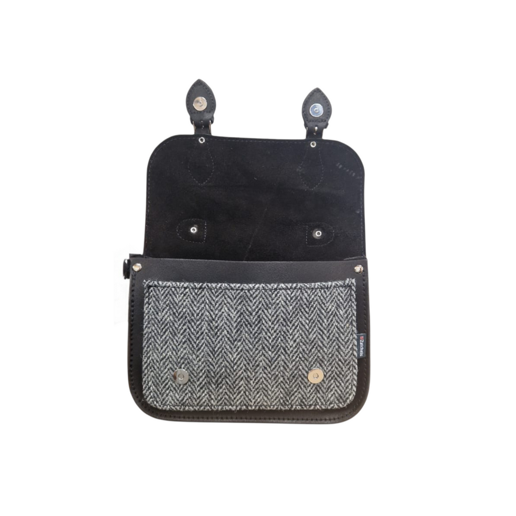 Midi Black and Tweed Leather Satchel Handmade