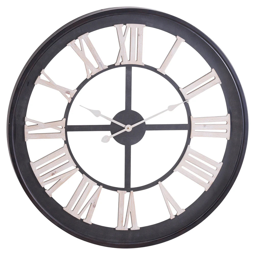 Black Skeleton Clock With White Roman Numerals