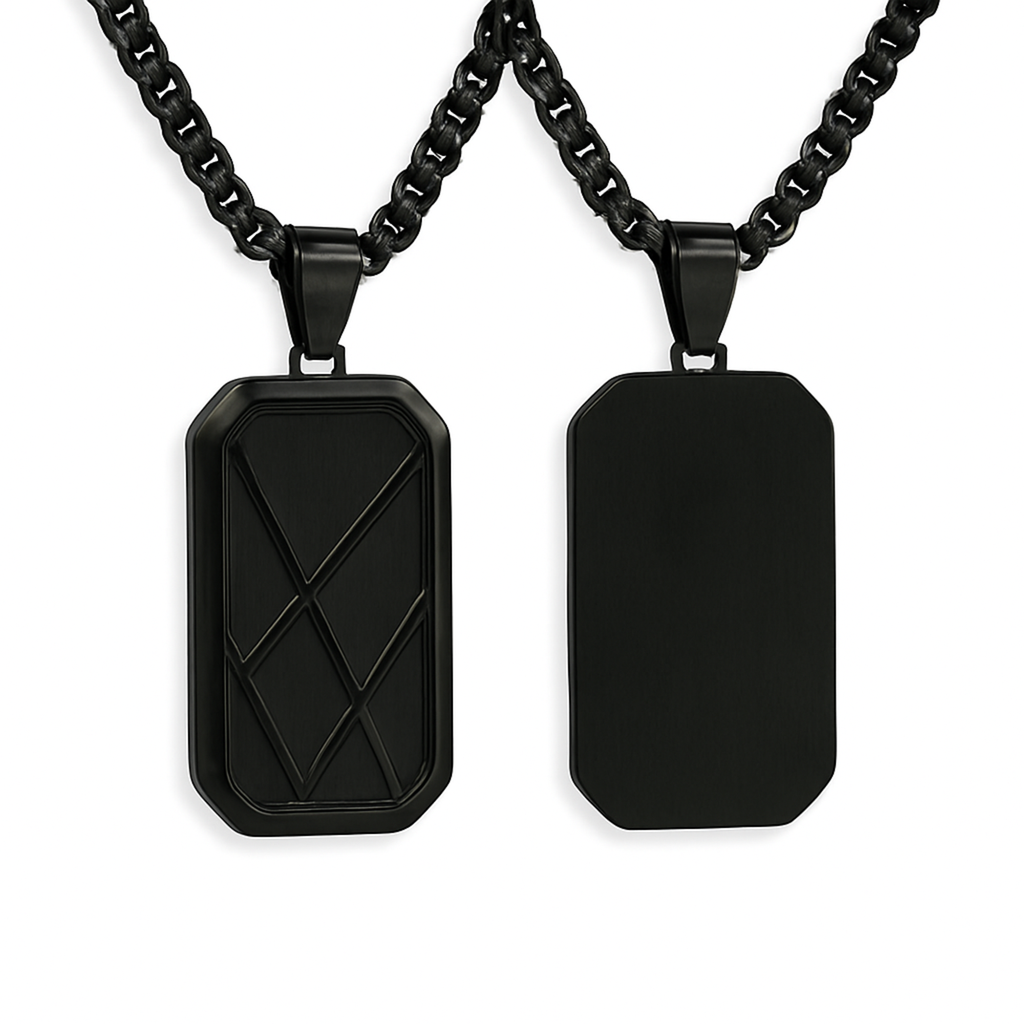 Personalised Men's Contemporary Black Dog Tag Necklace