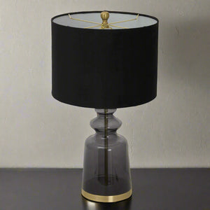 Luxton glass table lamp with black velvet shade, hand-blown translucent base and elegant lighting for home decor by Sostter at brixbailey.com