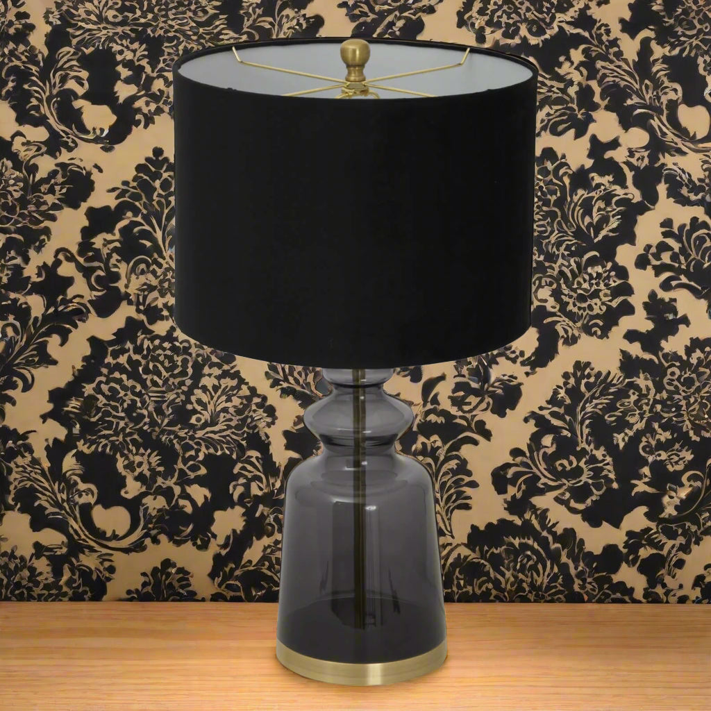 Glass Urn Lamp with a Black Velvet Shade