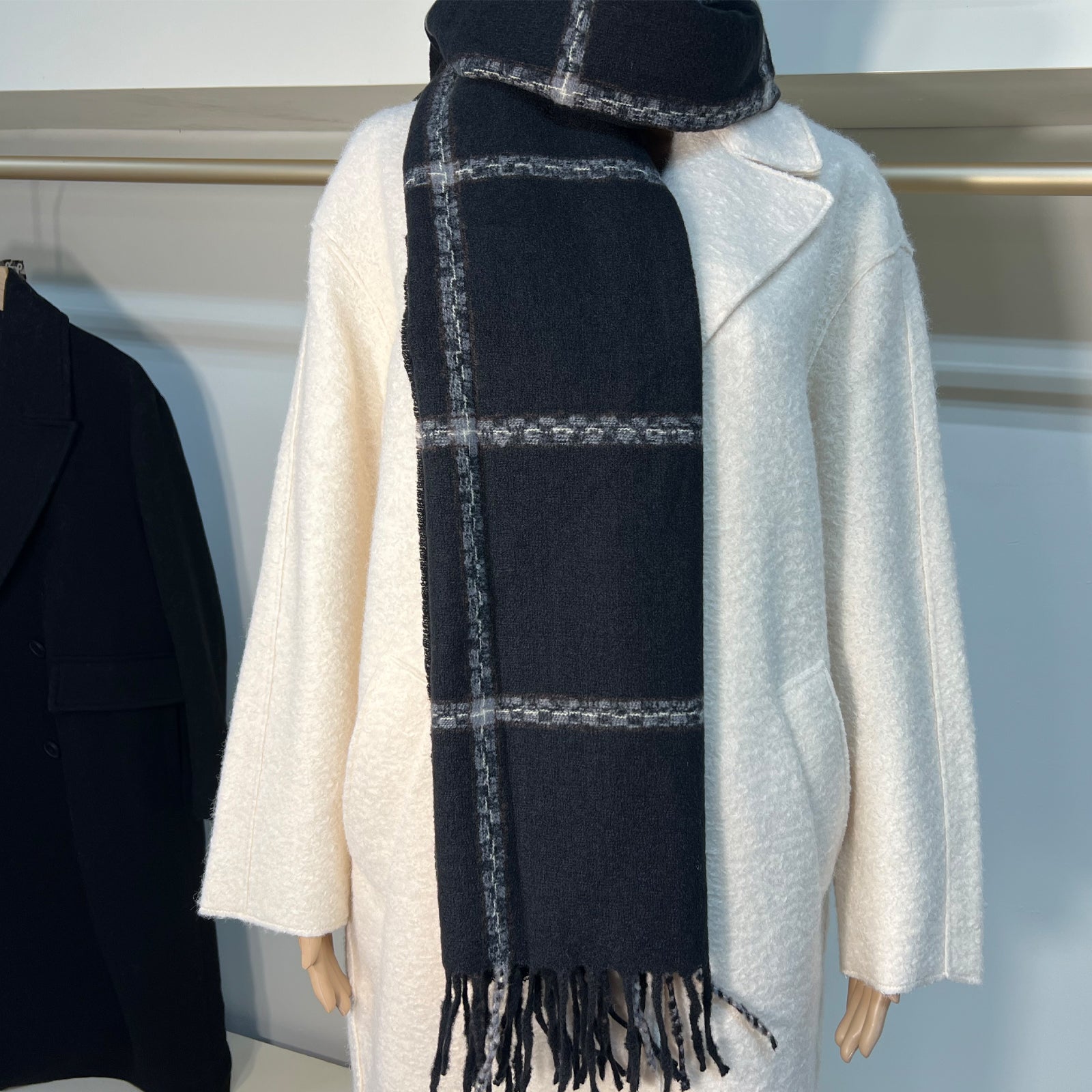 Black and White Plaid Scarf