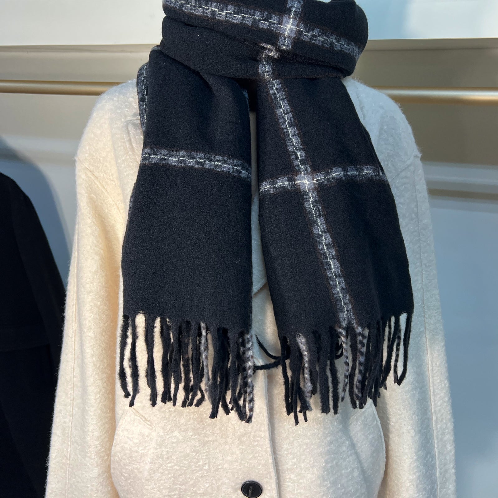 Black and White Plaid Scarf