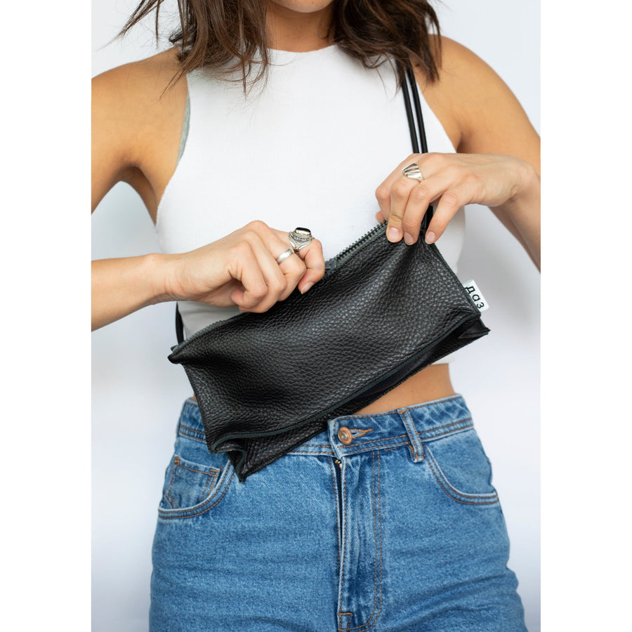 Handmade Leather Bum Bag - Black and Black