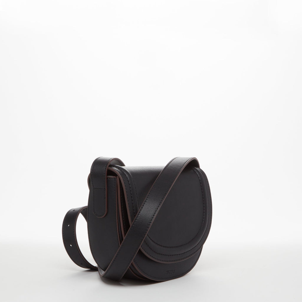 Black Leather Saddle Bag Crossbody Purse