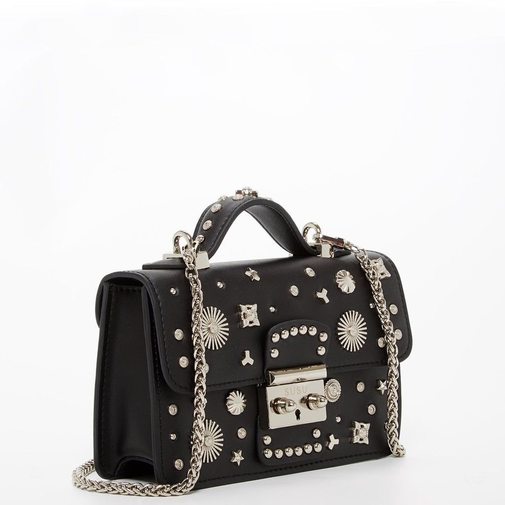 Studded Black Leather Crossbody Bag