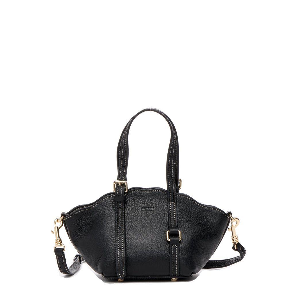 Black Leather Small Top Handle Bag