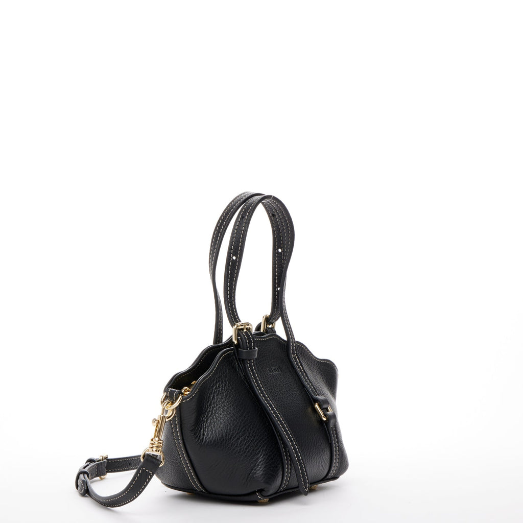 Black Leather Small Top Handle Bag