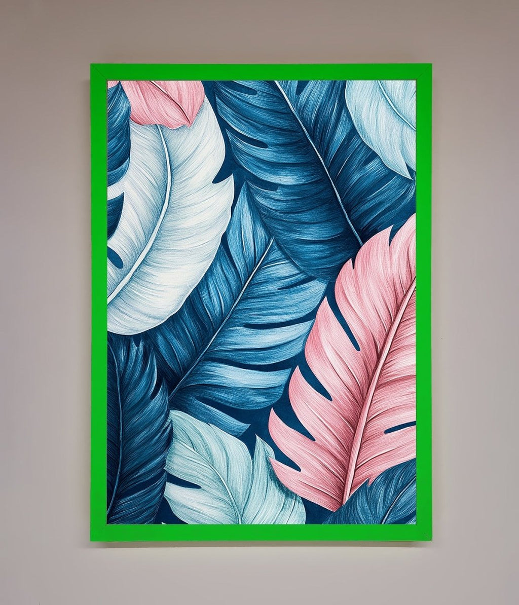 Blue And Pink Feathers Abstract Framed Print