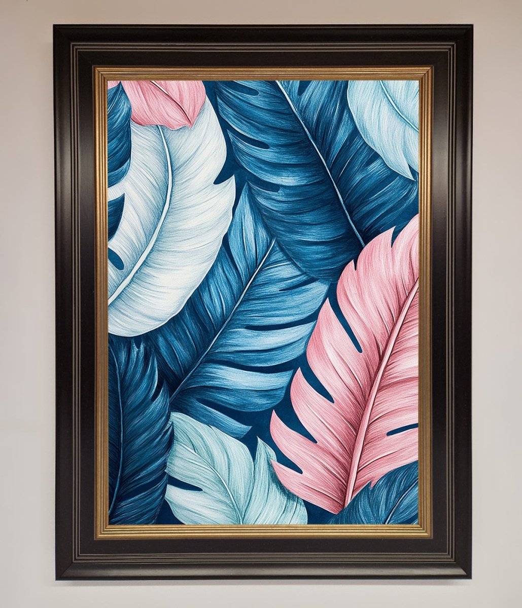 Blue And Pink Feathers Abstract Framed Print
