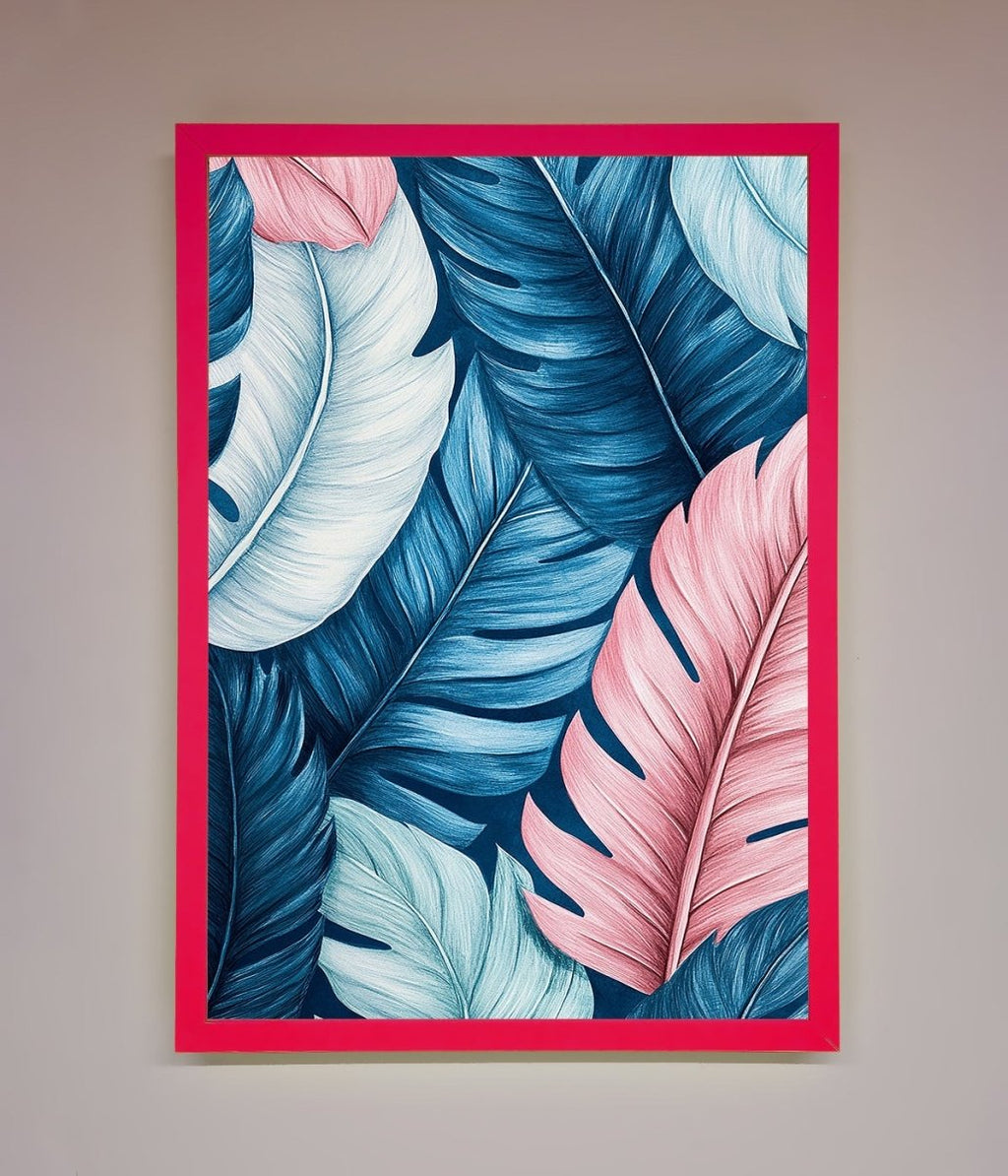 Blue And Pink Feathers Abstract Framed Print