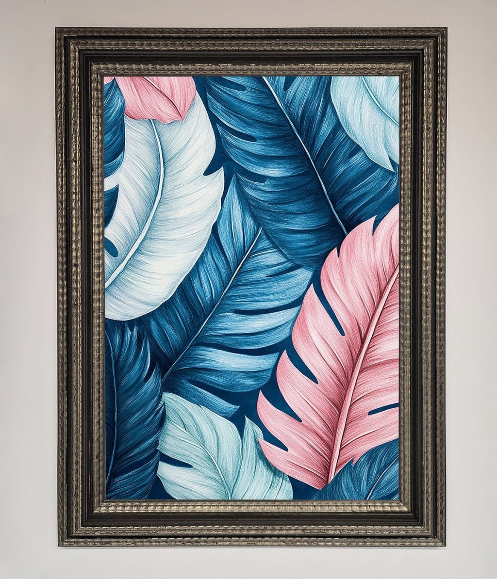 Blue And Pink Feathers Abstract Framed Print