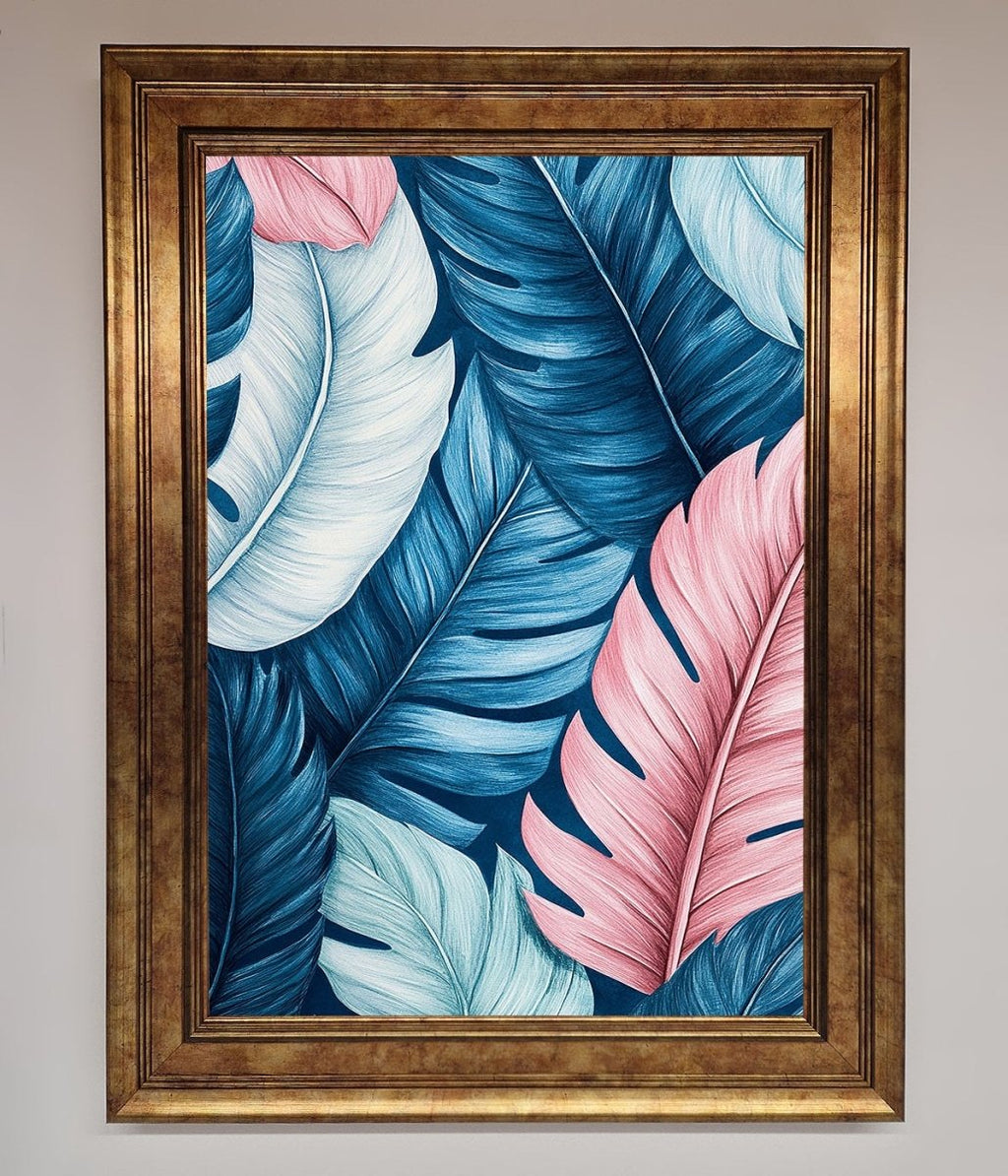 Blue And Pink Feathers Abstract Framed Print