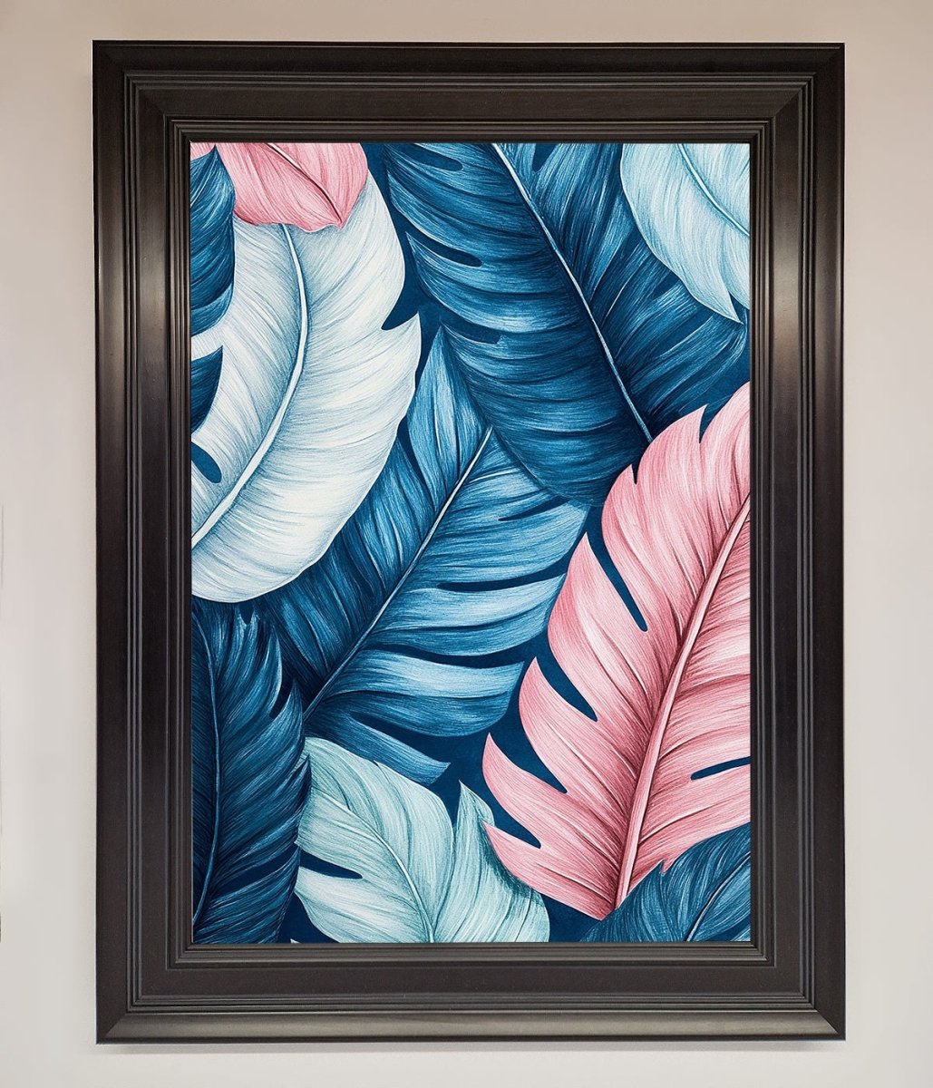 Blue And Pink Feathers Abstract Framed Print