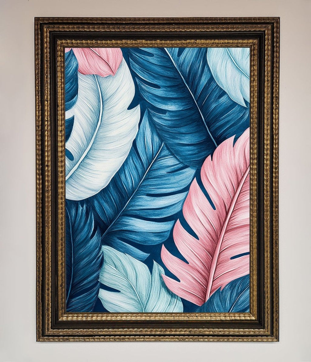 Blue And Pink Feathers Abstract Framed Print