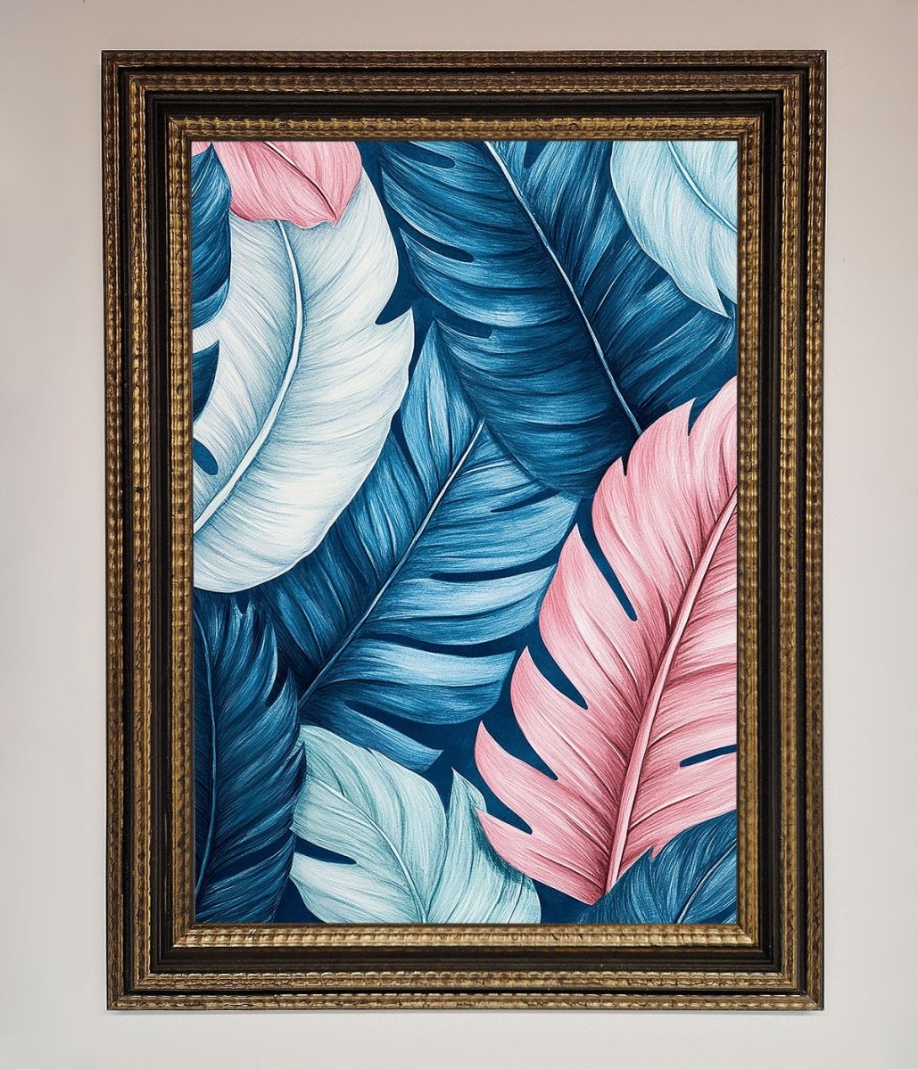 Blue And Pink Feathers Abstract Framed Print