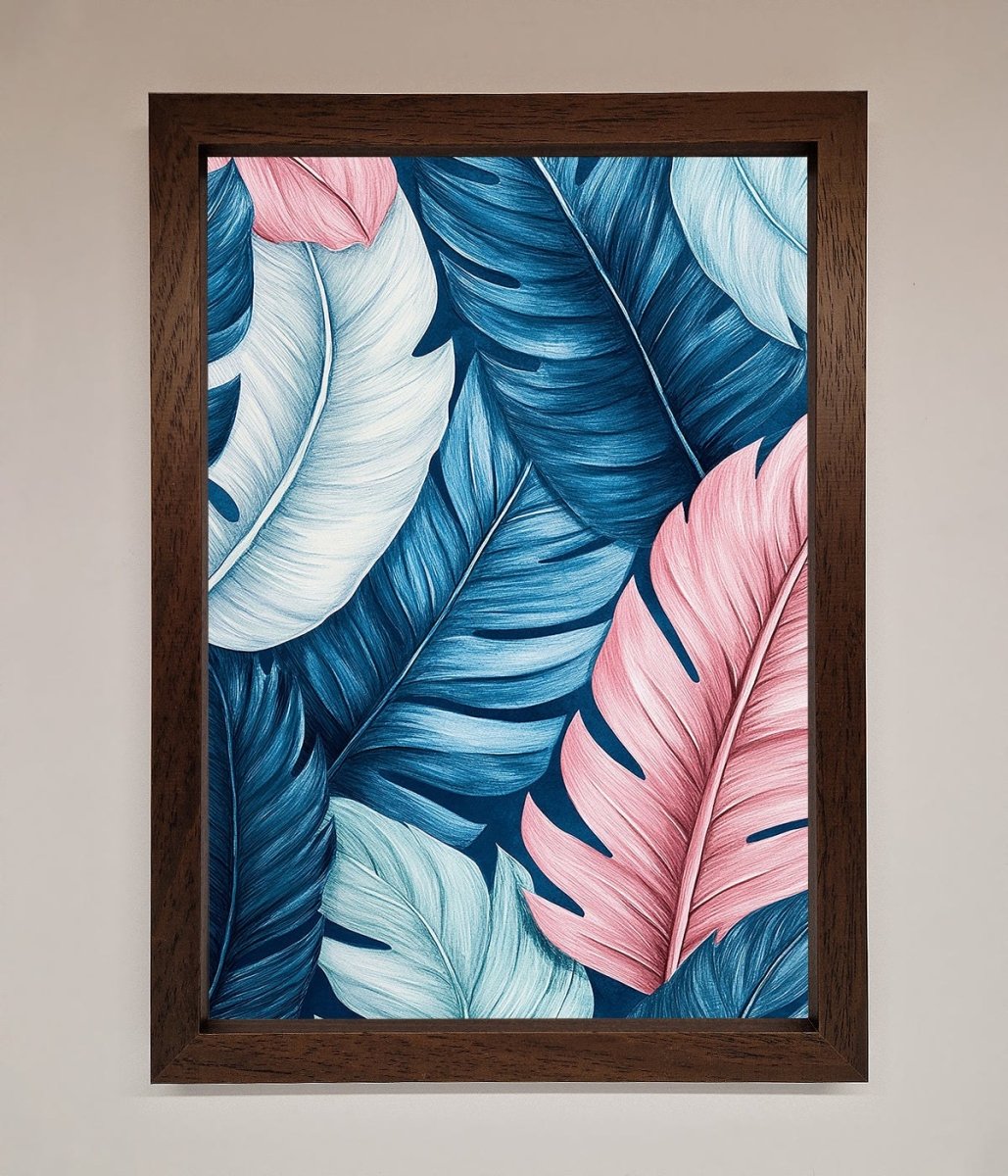 Blue And Pink Feathers Abstract Framed Print