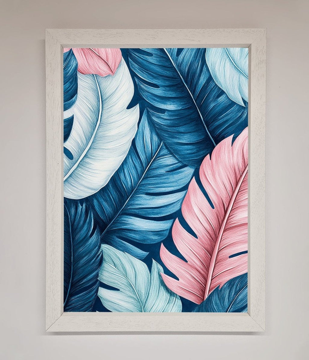 Blue And Pink Feathers Abstract Framed Print