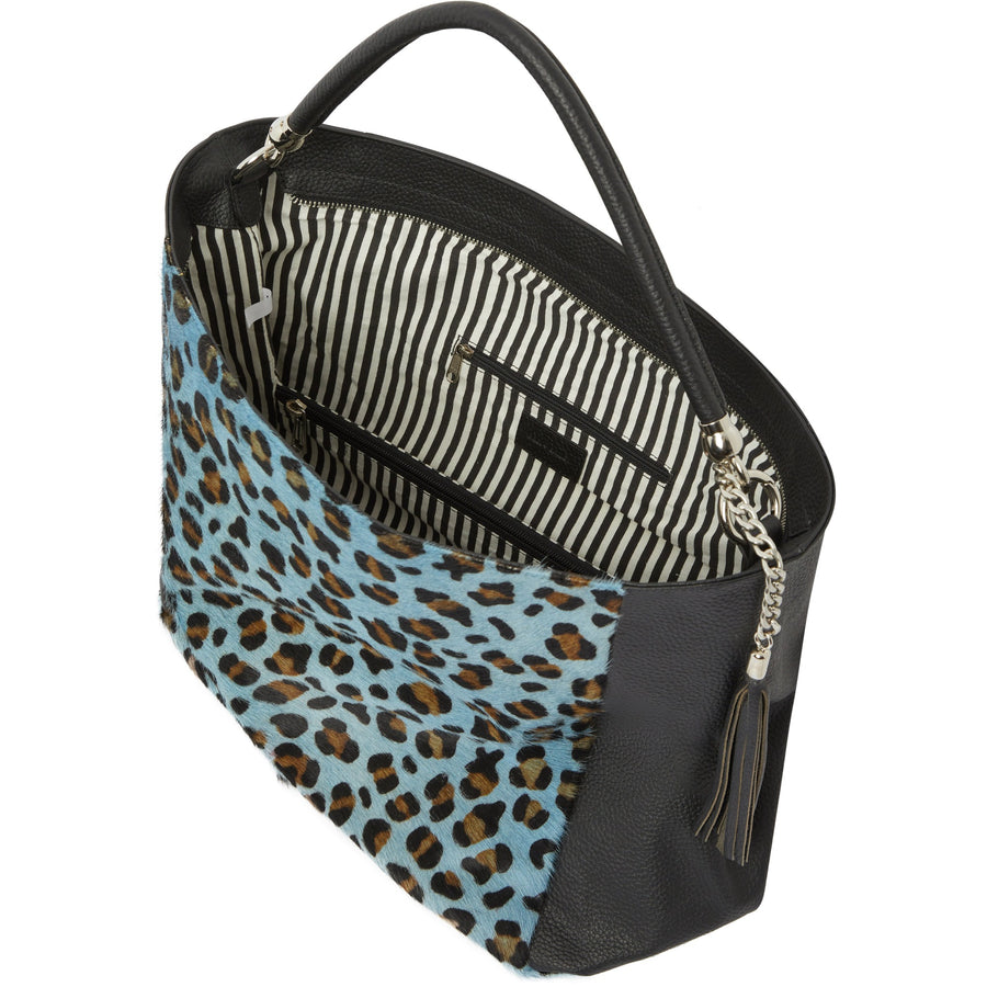 Blue Animal Print Leather Shoulder Bag Brix and Bailey Ethical Brand At Sostter