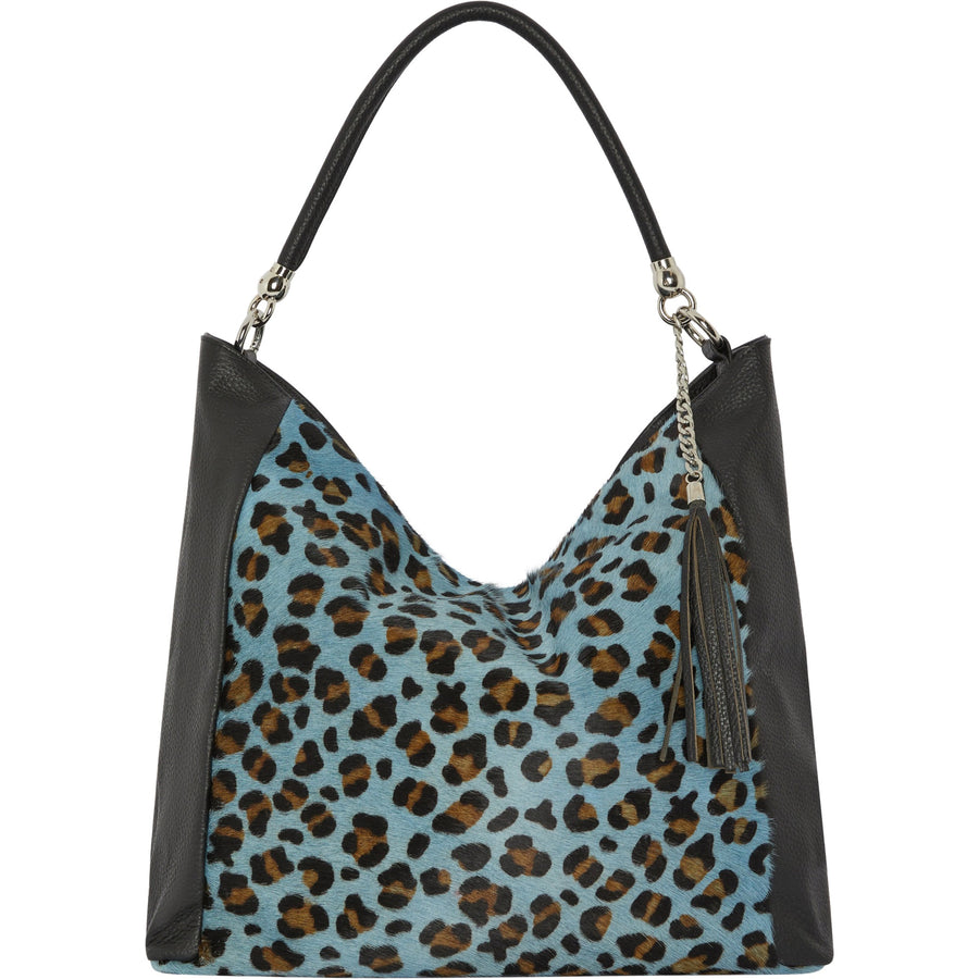 Blue Animal Print Leather Shoulder Bag Brix and Bailey Ethical Brand At Sostter