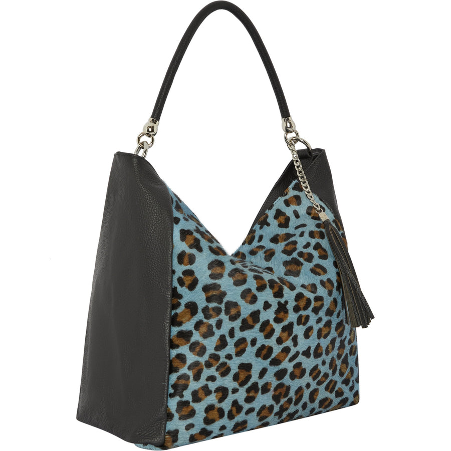 Blue Animal Print Leather Shoulder Bag Brix and Bailey Ethical Brand At Sostter