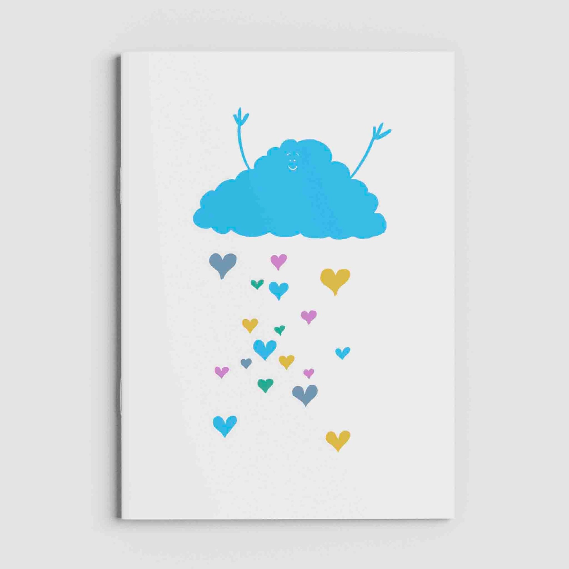 Blue Cloud Raining Hearts Notebook - Cute A5 Journal