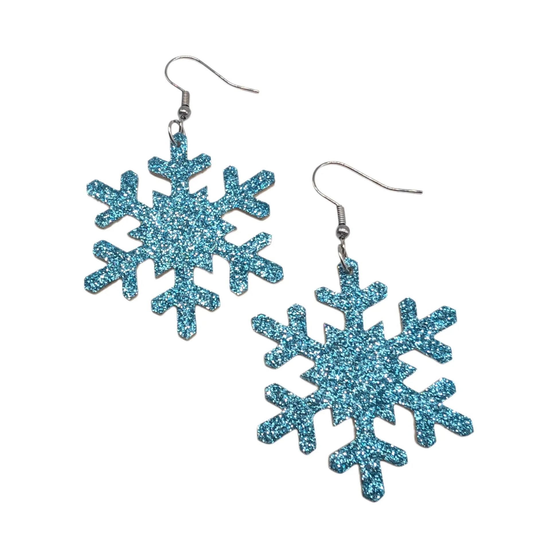 Blue glitter snowflake earrings