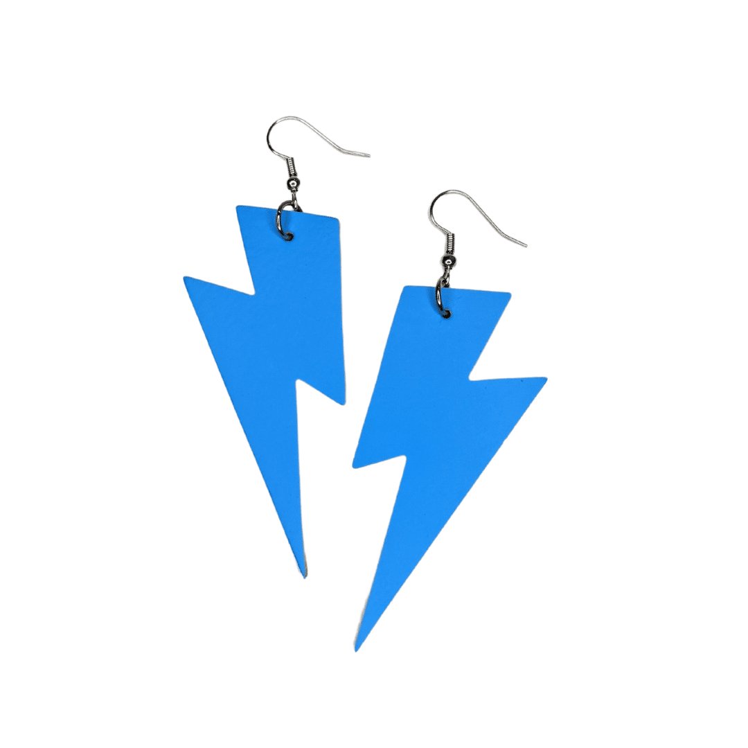 Blue neon cork lightning bolt earrings