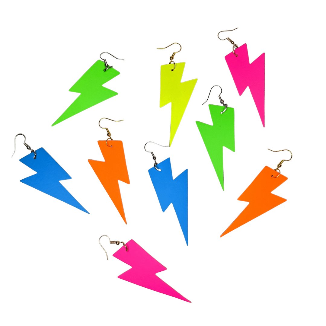 Blue neon cork lightning bolt earrings