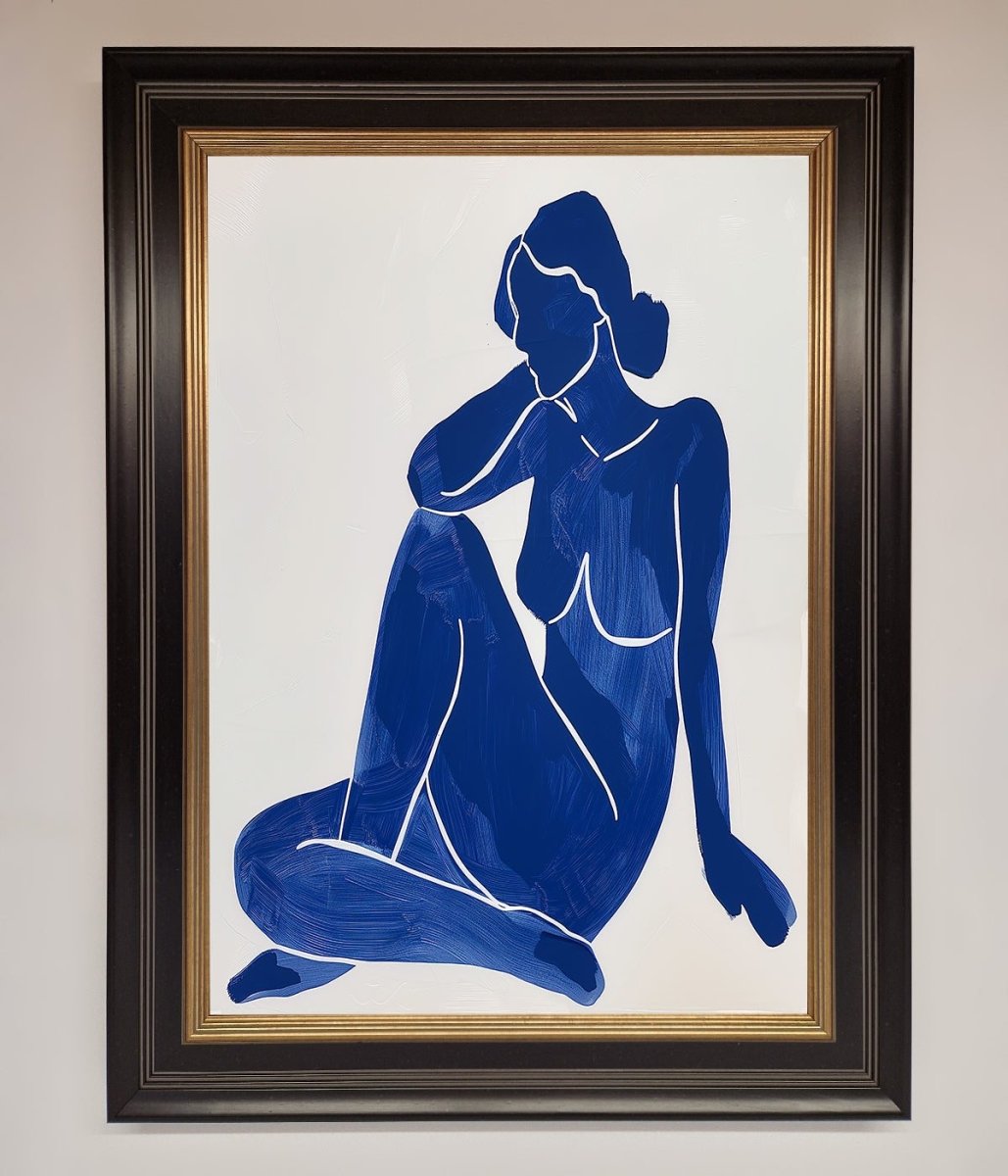 Blue Woman Pose Matisse Style Framed Print