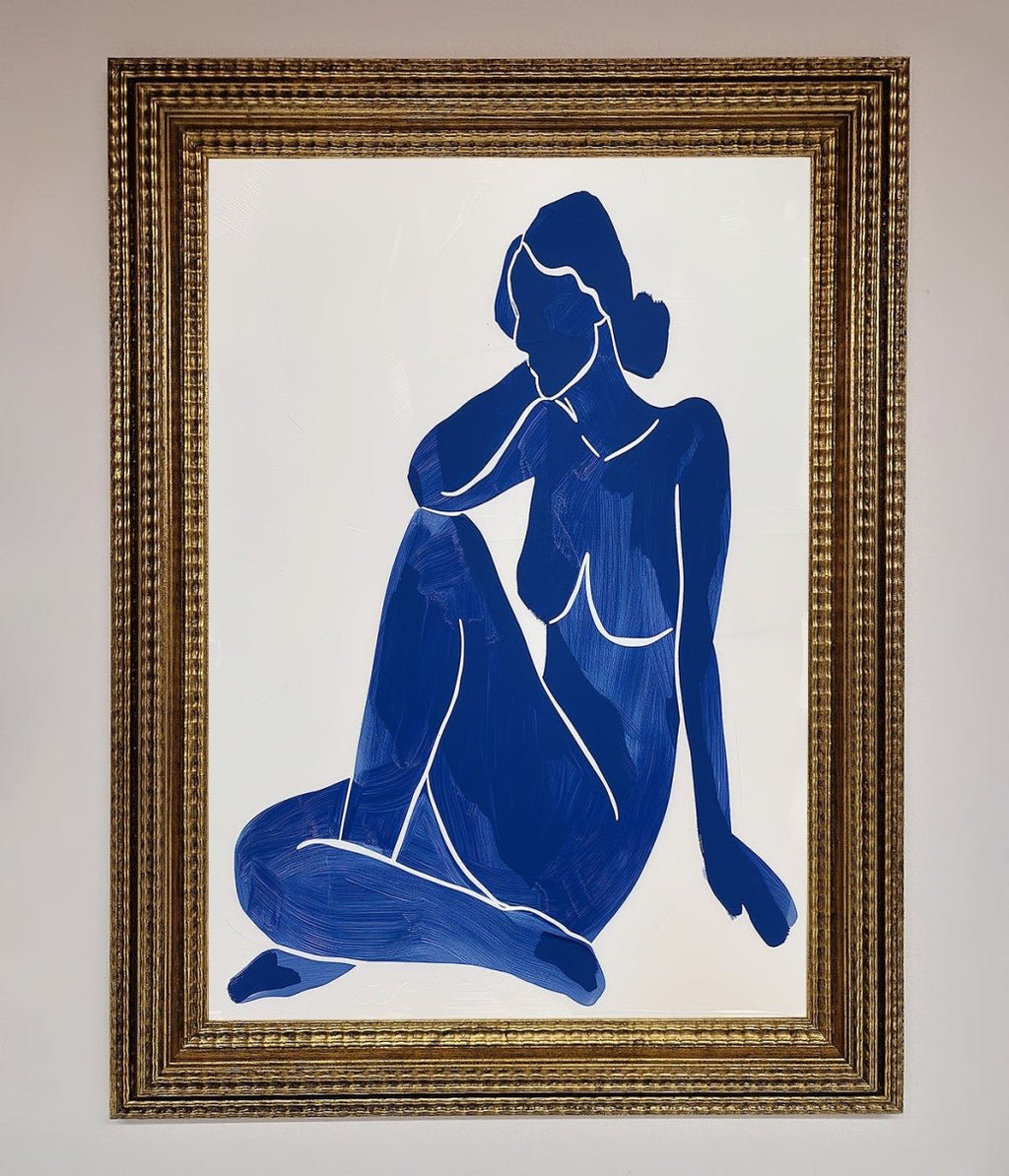 Blue Woman Pose Matisse Style Framed Print