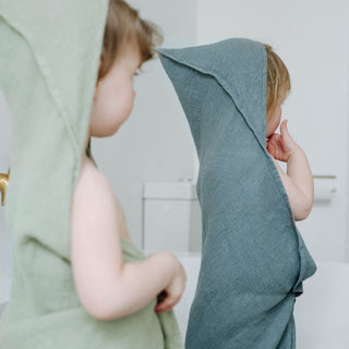 Kids Hooded Linen Towel - Soft, Hypoallergenic, & Handmade by Linen Tales at www.brixbailey.com